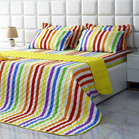 6 PCs Bed Spread Set-Multi Stripe(Yellow) Bed Spread Apricot   