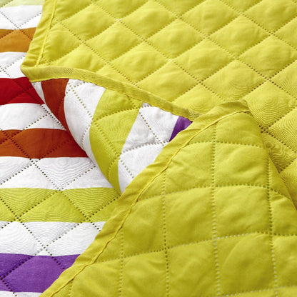 6 PCs Bed Spread Set-Multi Stripe(Yellow) Bed Spread Apricot   