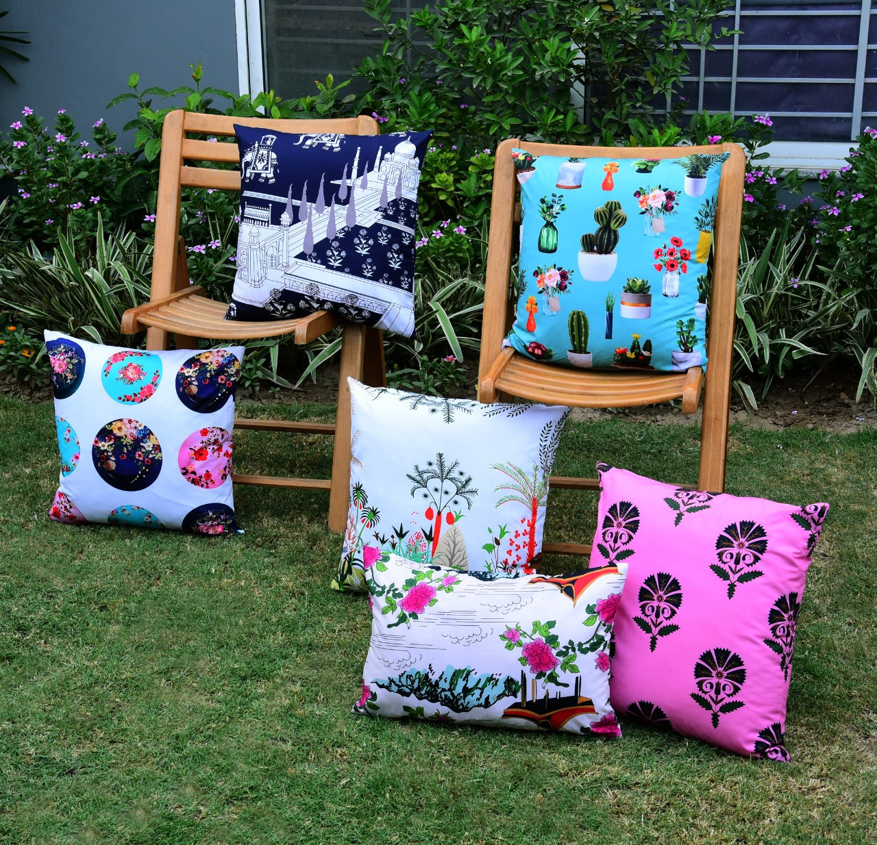 6 PCs Digital Printed Cotton Cushions-Taj Mahal cushions Apricot   