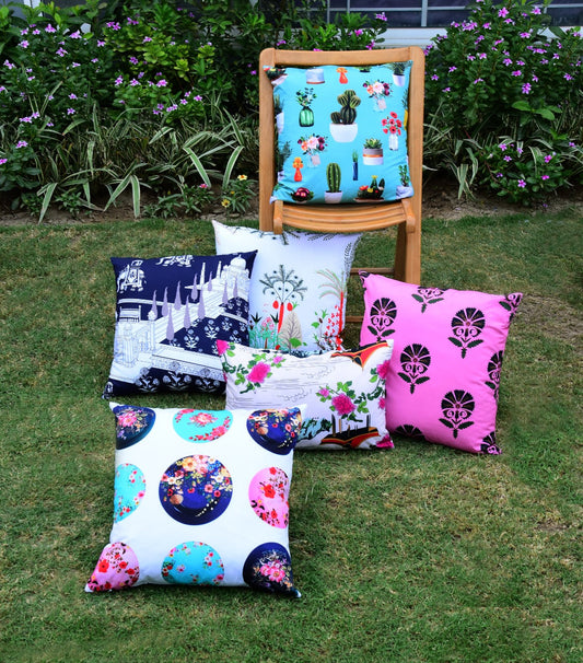 6 PCs Digital Printed Cotton Cushions-Taj Mahal cushions Apricot   