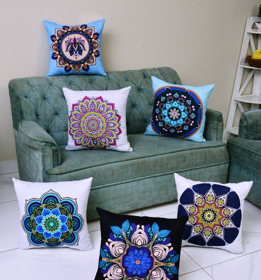 6 PCs Digital Printed Duck Cushions-Mexican Tiles cushions Apricot   