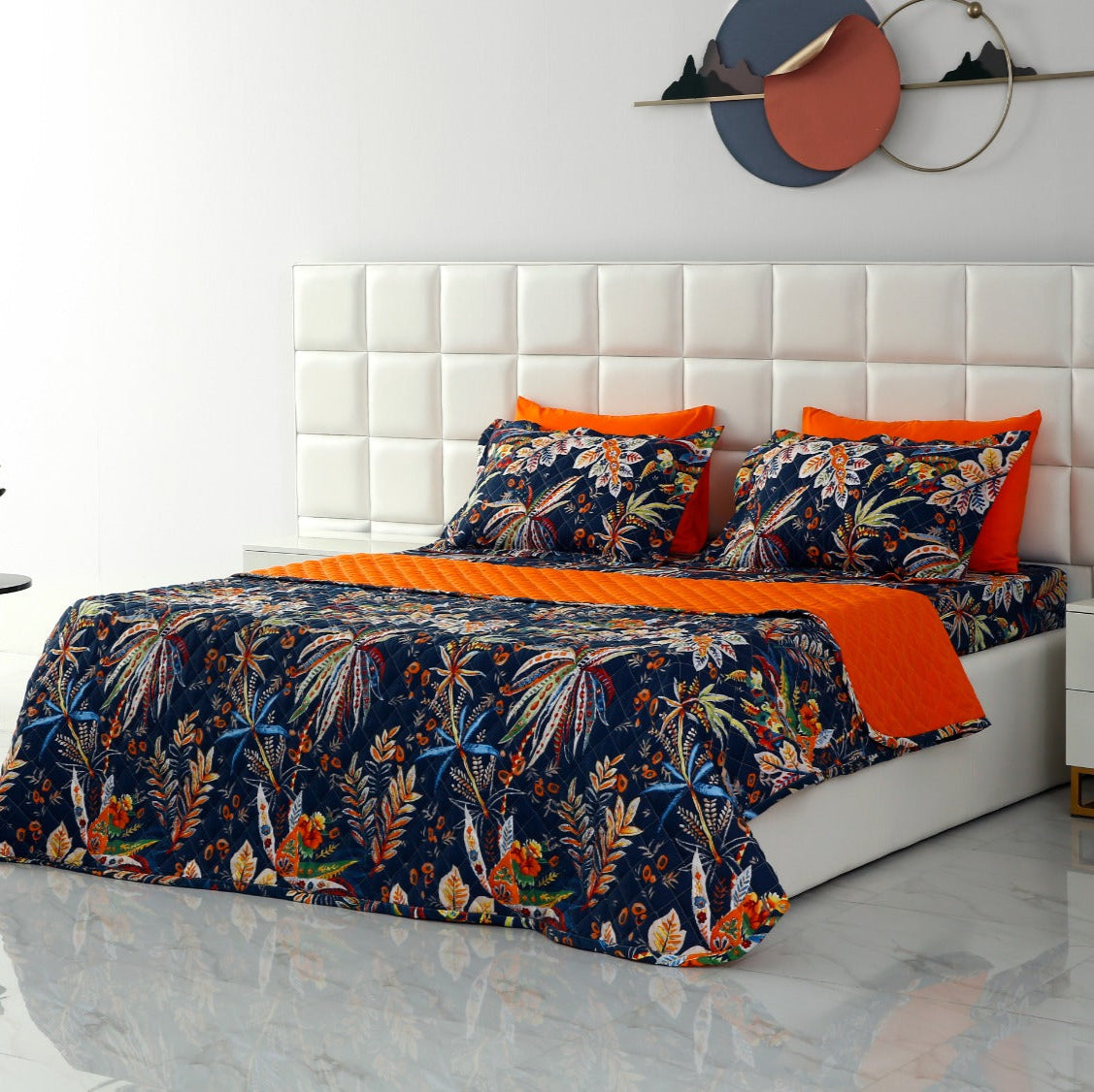 6 PCs Printed Bed Spread Set-Johana Bed Spread Apricot   