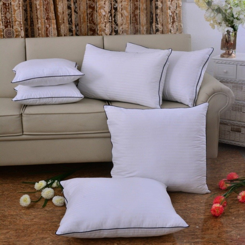 6 PCs Satin Pillows *2 Bed Cushion *2 & Floor Cushion *2 Set-White  Apricot   
