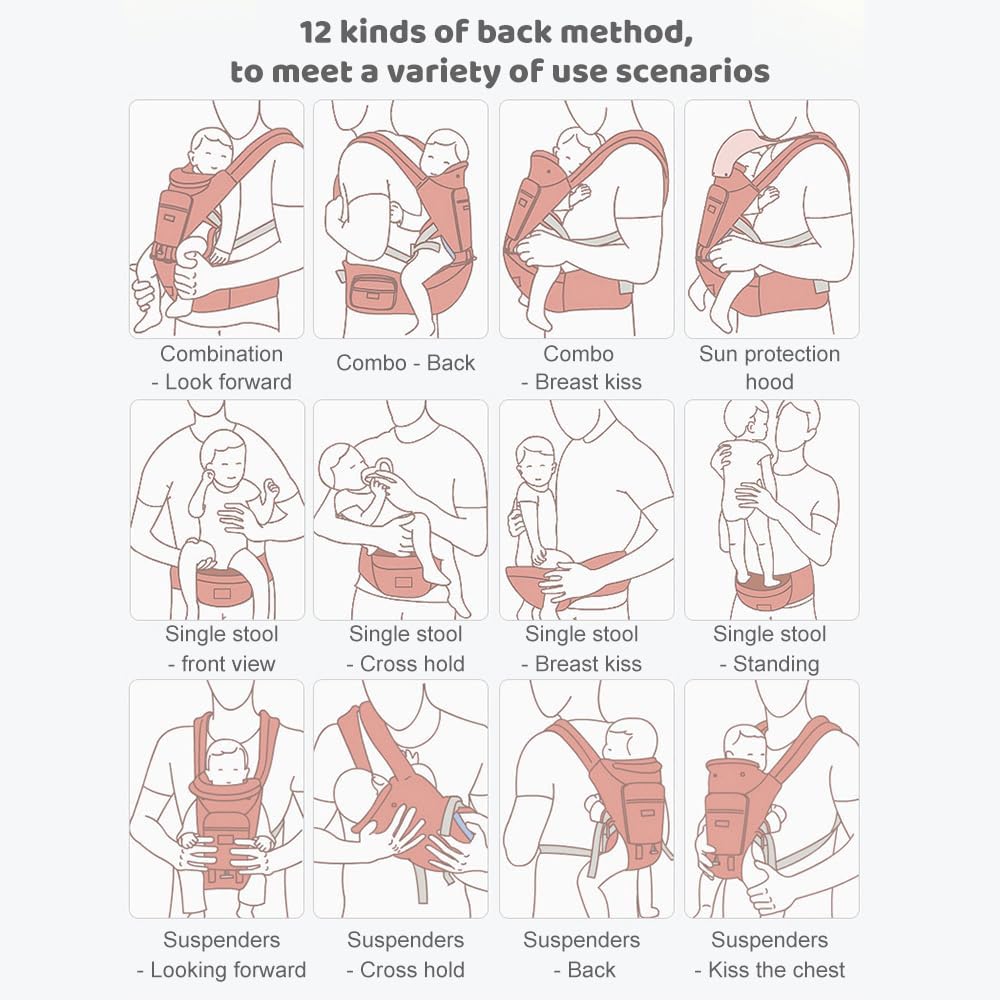 Multifunctional Baby Carrier for Newborn to Toddlers-SA2408-181(PINK) Blankets Apricot