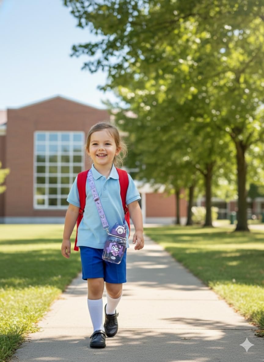 Kids Cartoon Sipper Water Bottle 600ml with Adjustable Strap (SA2510-146)VIOLET Apricot