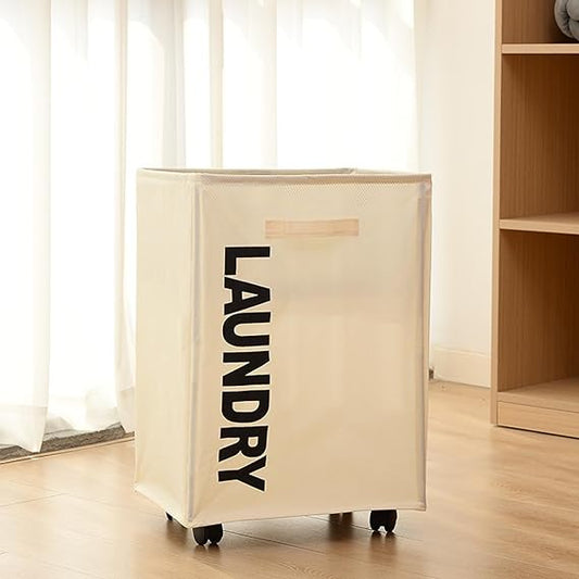 Cart Laundry Basket with Wheel-Beige(5394) Apricot