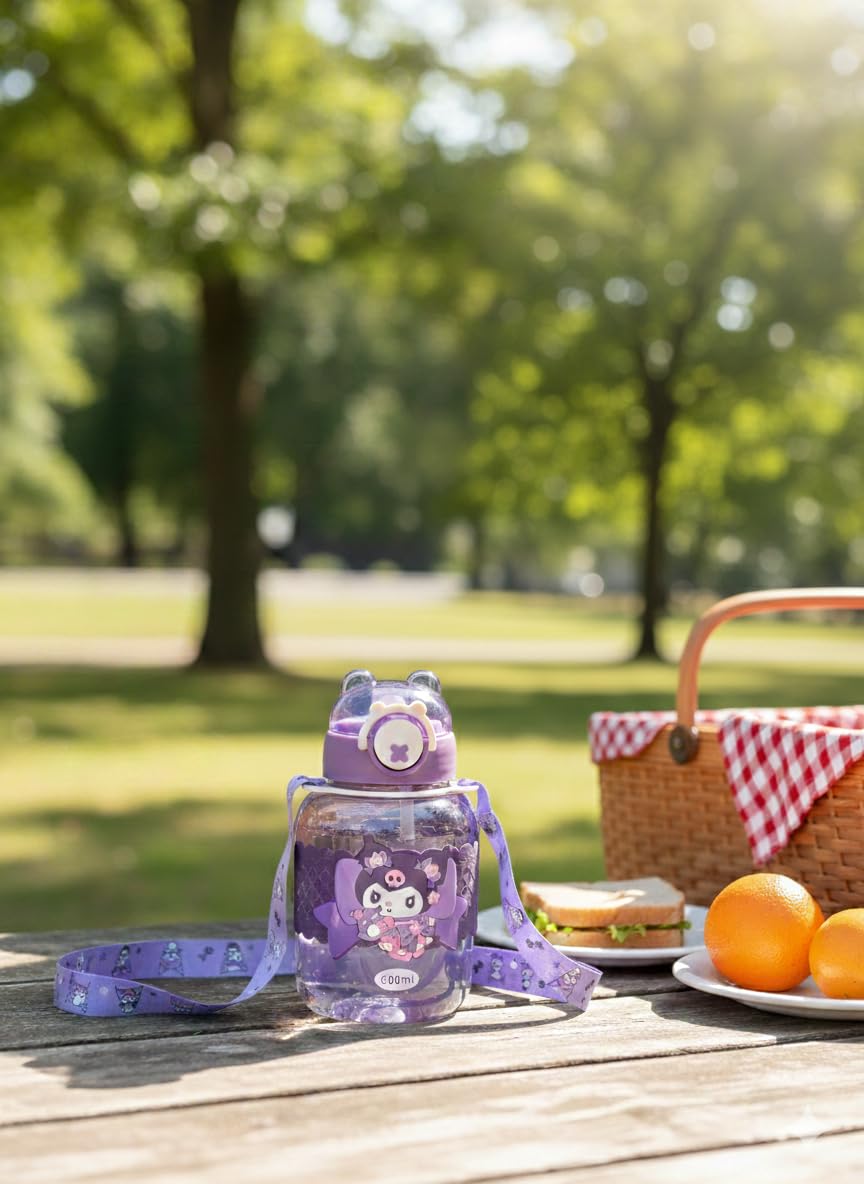 Kids Cartoon Sipper Water Bottle 600ml with Adjustable Strap (SA2510-146)VIOLET Apricot