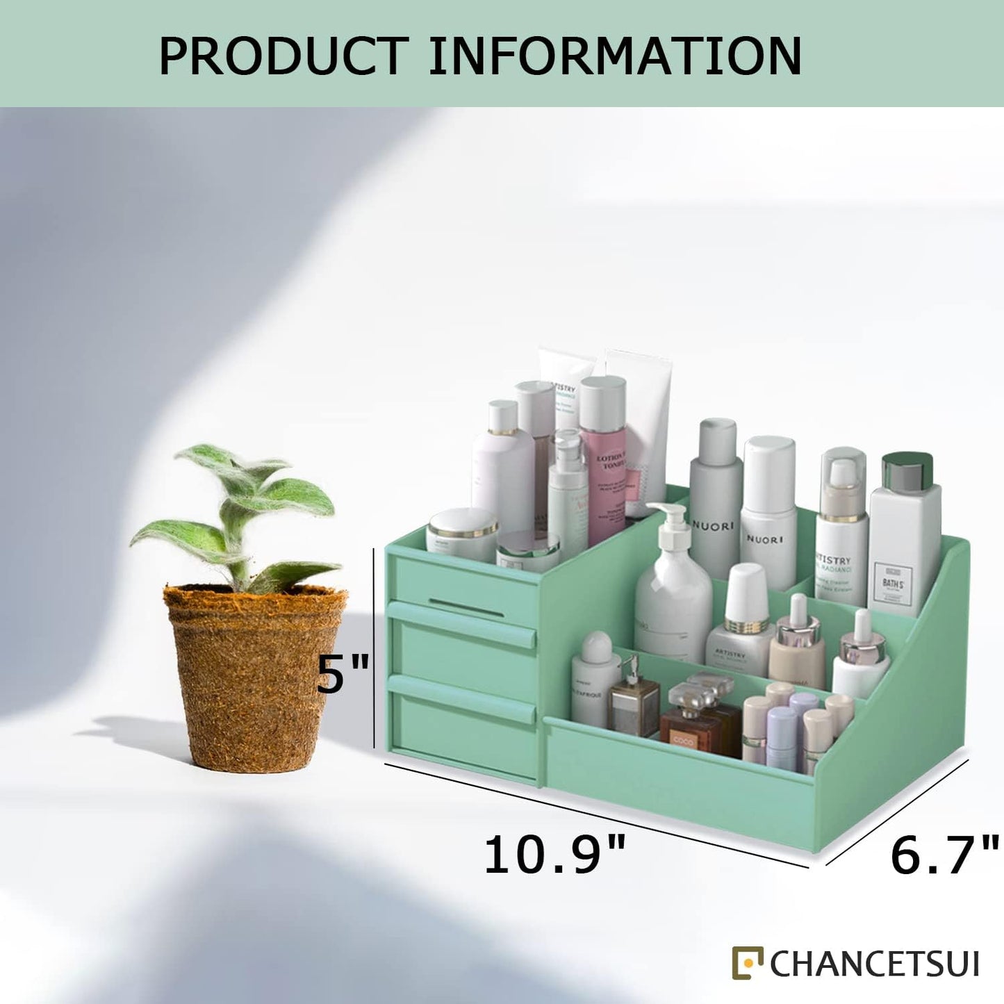 Makeup Organizer with Drawers-Green Cosmetic Organizer Apricot