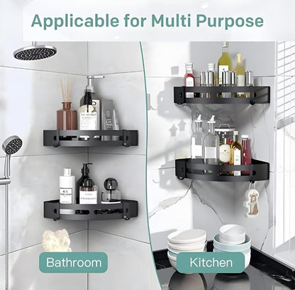 Black Aluminium Corner Bathroom Shelf-SA2408-138 Bathroom Accessory Sets Apricot