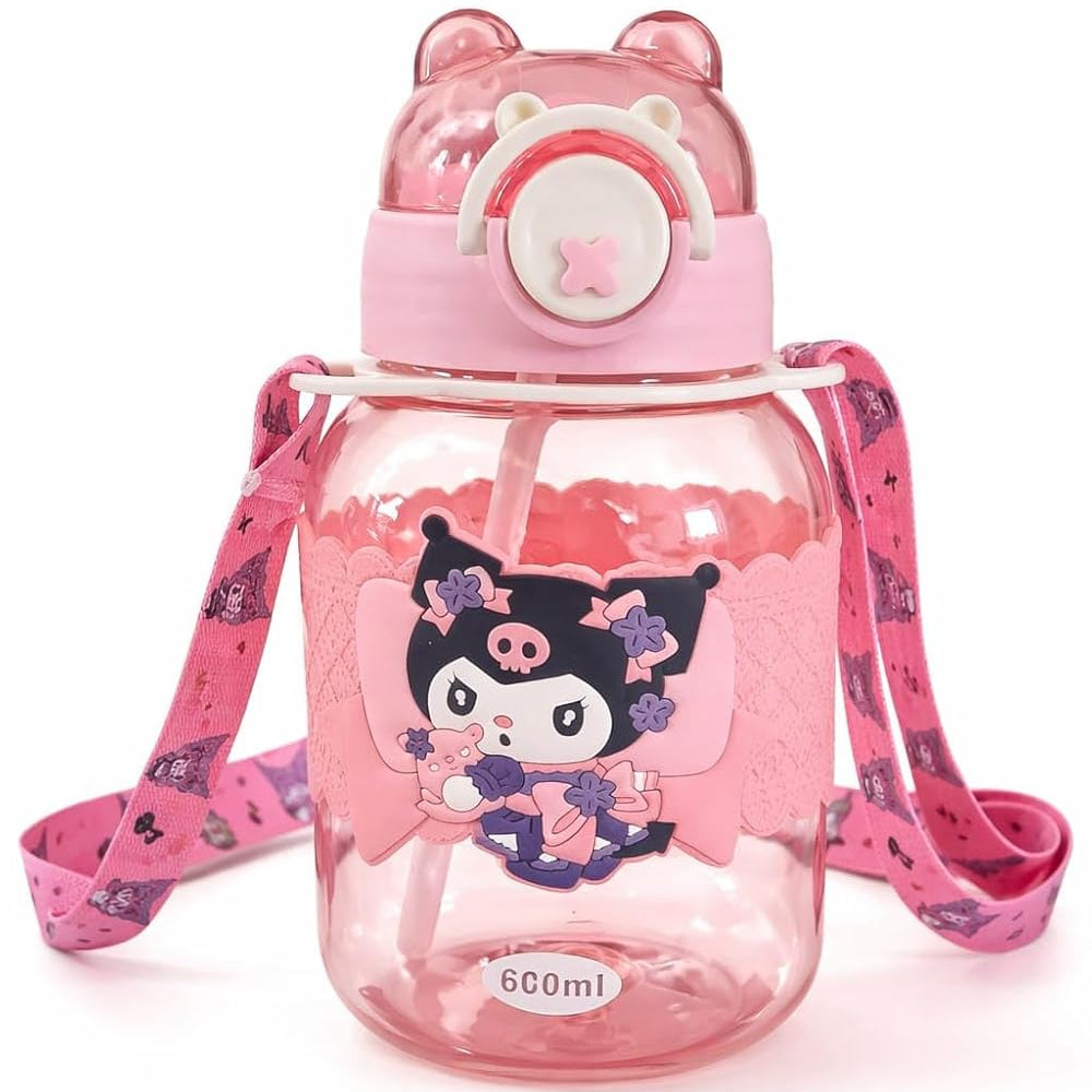 Kids Cartoon Sipper Water Bottle 600ml with Adjustable Strap (SA2510-146)Pink Apricot