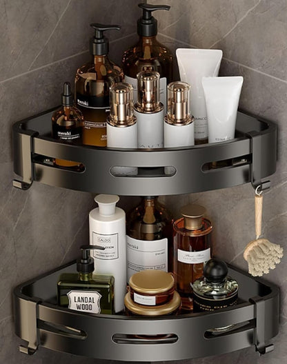 Black Aluminium Corner Bathroom Shelf-SA2408-138 Bathroom Accessory Sets Apricot