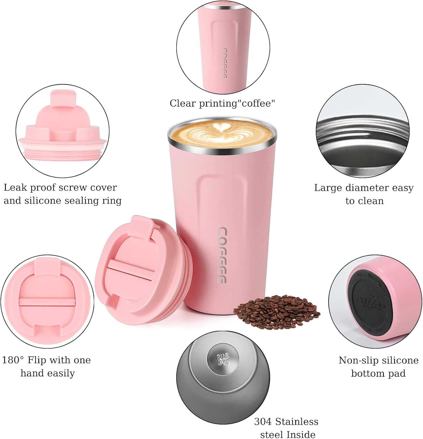 510ML Thermo Coffee Mug with Hermetic Temperature (SA2510-074)Pink Tumbler Apricot