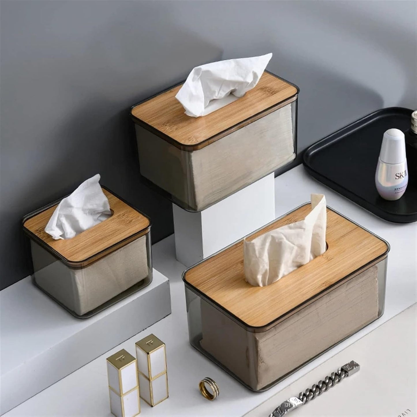 Bamboo Lid Transparent Tissue Box Tissue Box Apricot