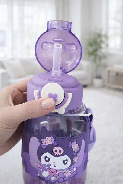 Kids Cartoon Sipper Water Bottle 600ml with Adjustable Strap (SA2510-146)VIOLET Apricot