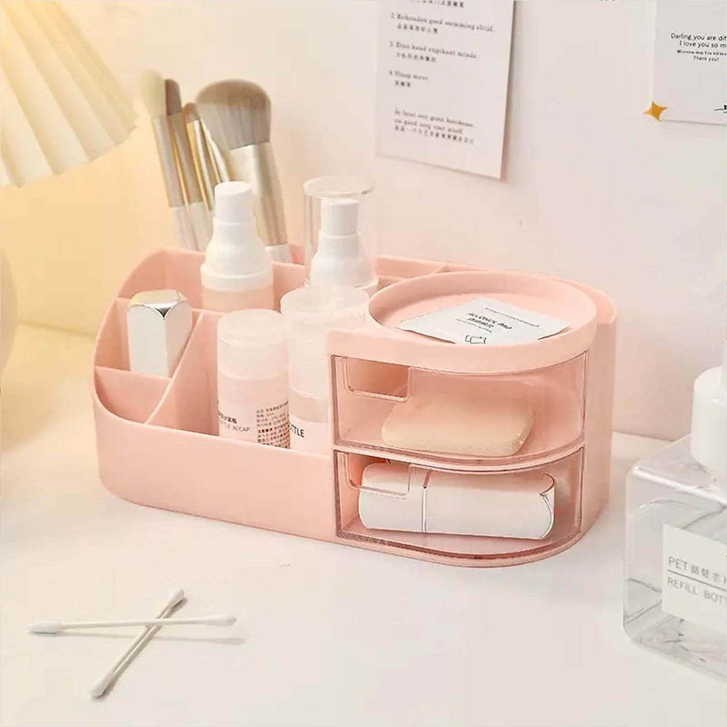 1pc Rotating Cosmetic Organizer-Pink Cosmetic Organizer Apricot