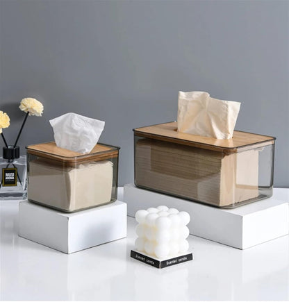 Bamboo Lid Transparent Tissue Box Tissue Box Apricot