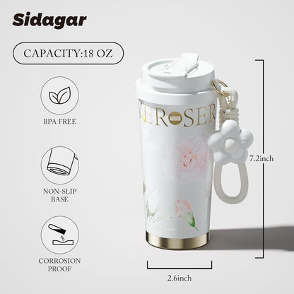 Stainless Steel Flower Coffee Mug- WHITE(WITH Charm)