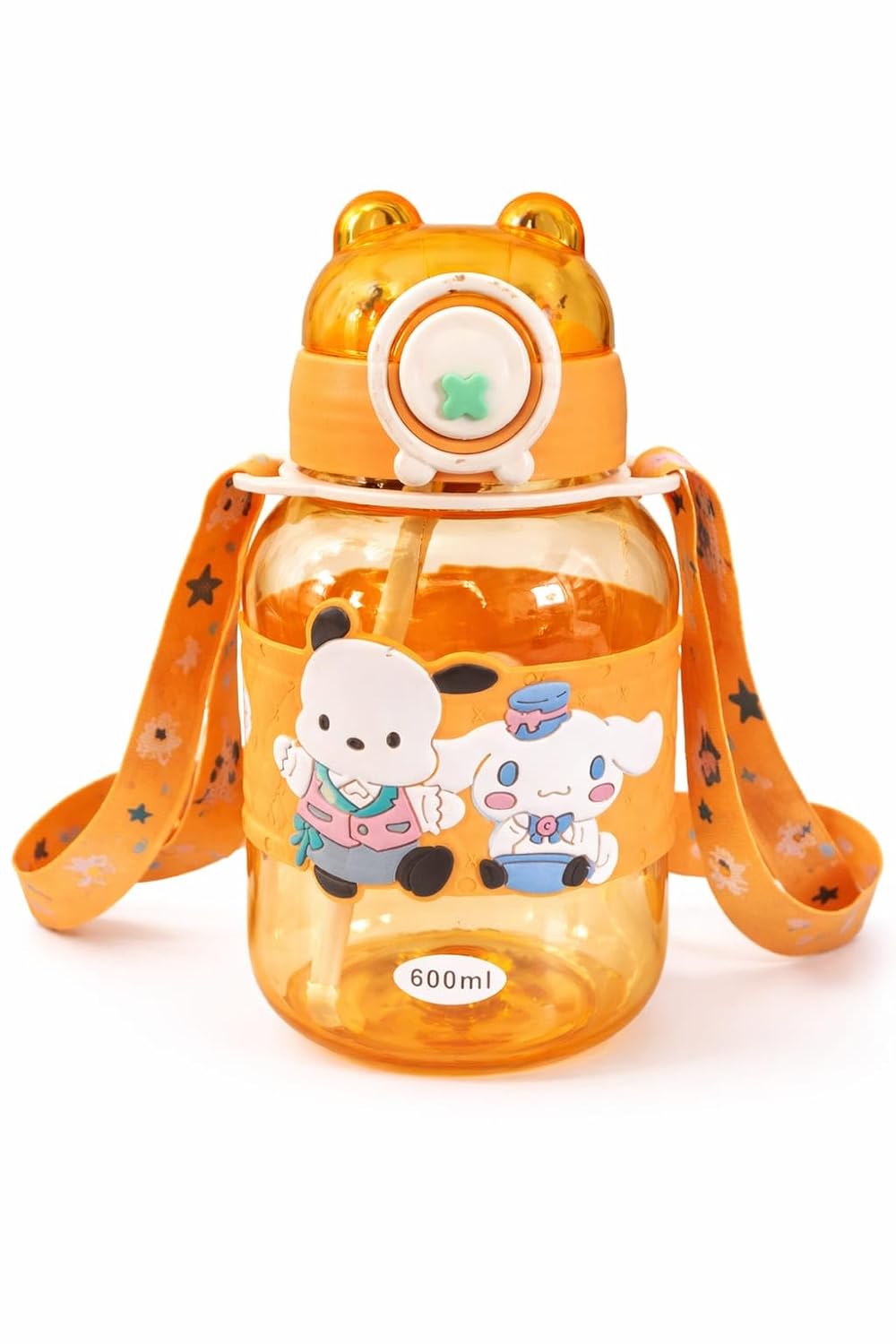 Kids Cartoon Sipper Water Bottle 600ml with Adjustable Strap (SA2510-146)Orange Apricot