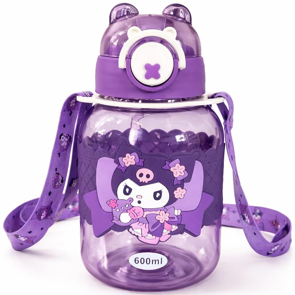 Kids Cartoon Sipper Water Bottle 600ml with Adjustable Strap (SA2510-146)VIOLET Apricot