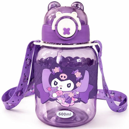 Kids Cartoon Sipper Water Bottle 600ml with Adjustable Strap (SA2510-146)VIOLET Apricot