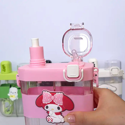 2 in 1 Cute Cartoon Dual Compartment Water Bottle with Straw (SA2510-148) Apricot