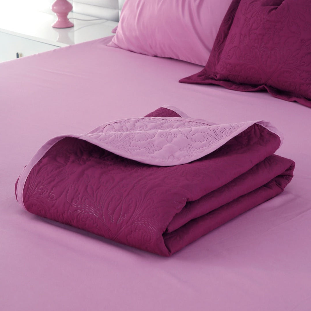 7 PCs Ultrasonic Bed Spread Set-Lilac over Plum Bed Spread Apricot   