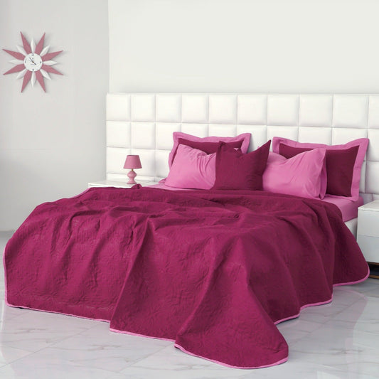 7 PCs Ultrasonic Bed Spread Set-Lilac over Plum Bed Spread Apricot   
