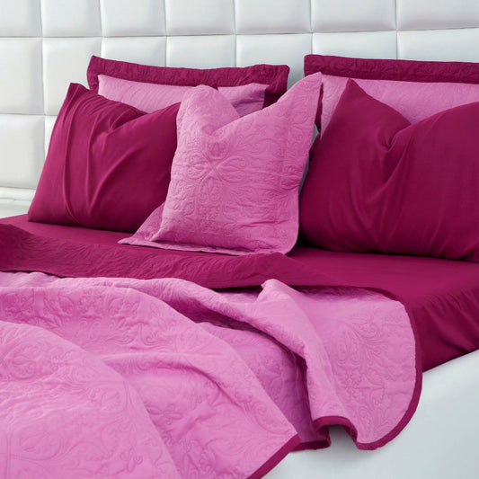 7 PCs Ultrasonic Bed Spread Set-Lilac over Plum Bed Spread Apricot   