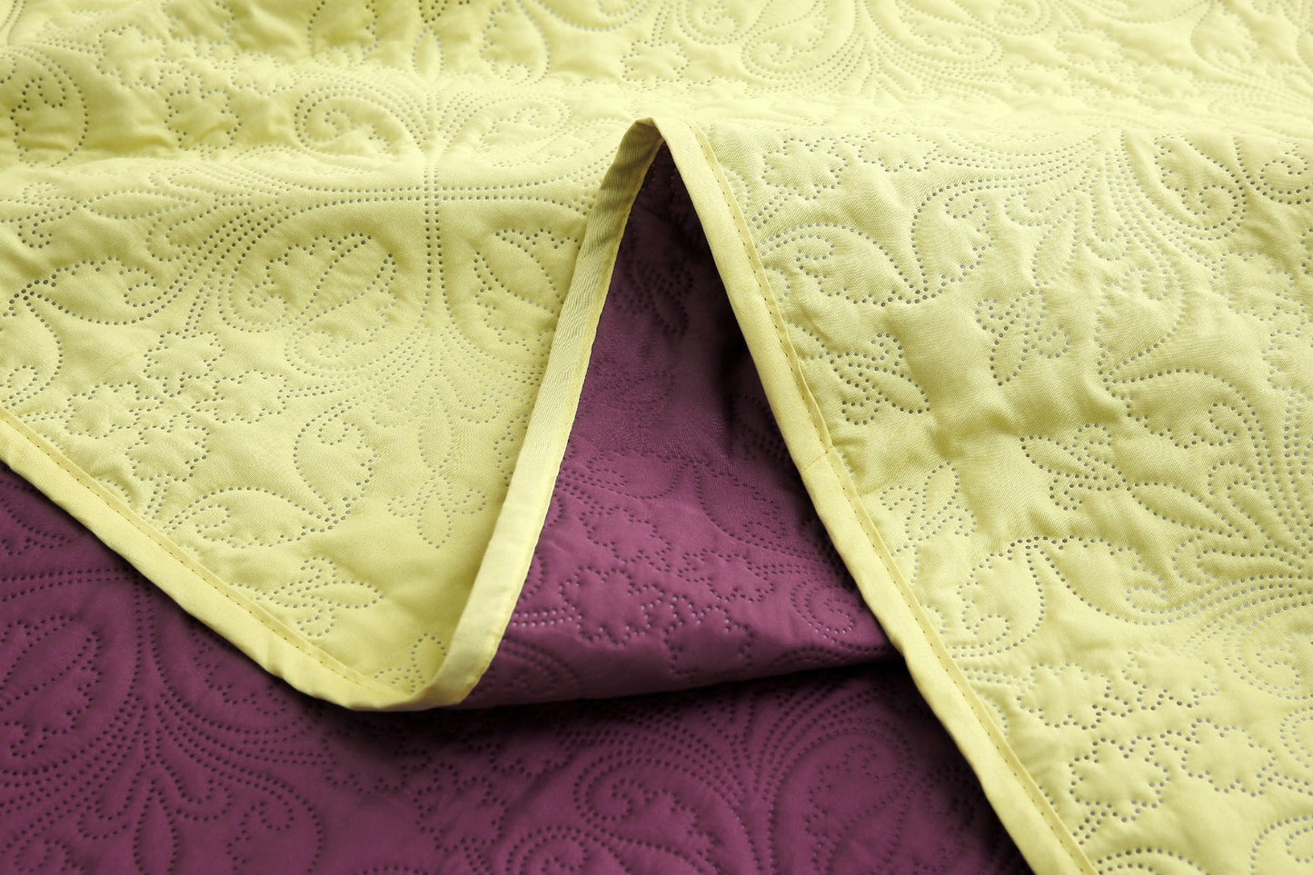 7 PCs Ultrasonic Bed Spread Set-Yellow Over Plum Bed Spread Apricot   