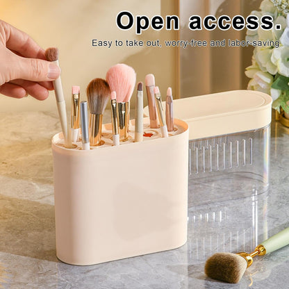 3 in 1 Makeup Brush Cleaning Box-beige Cosmetic Organizer Apricot