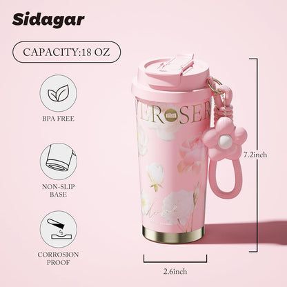 Stainless Steel Flower Coffee Mug- PINK(WITH Charm)