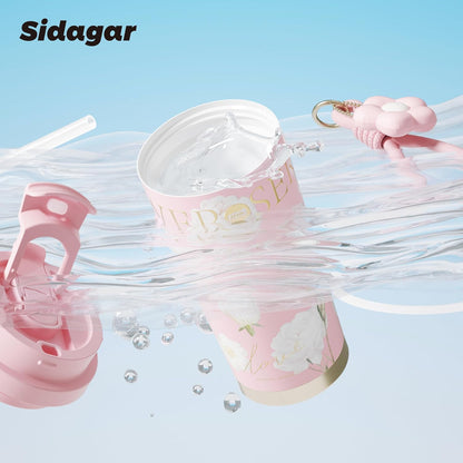 Stainless Steel Flower Coffee Mug- PINK(WITH Charm)
