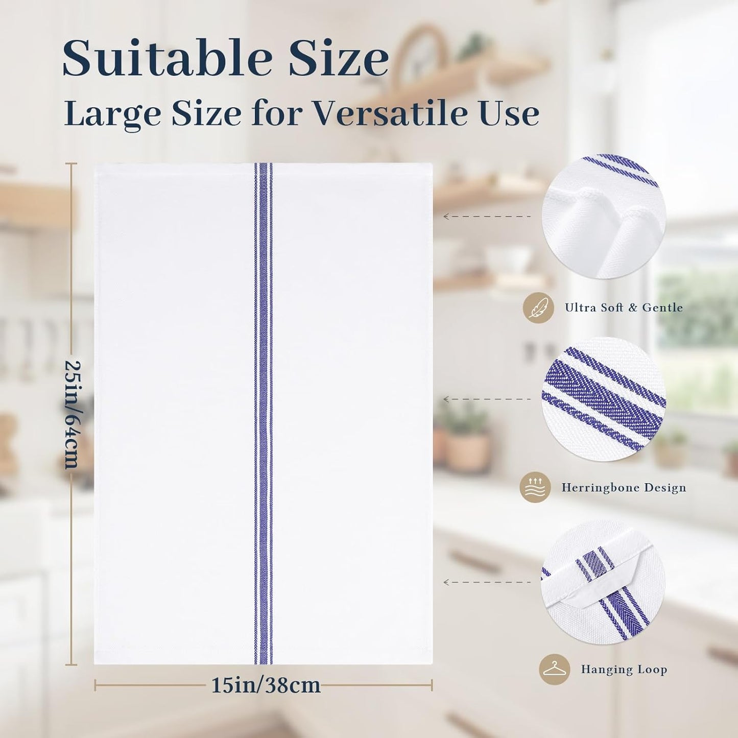 100% Cotton Kitchen Towels & Napkins 6 Pack- BLUE Apricot