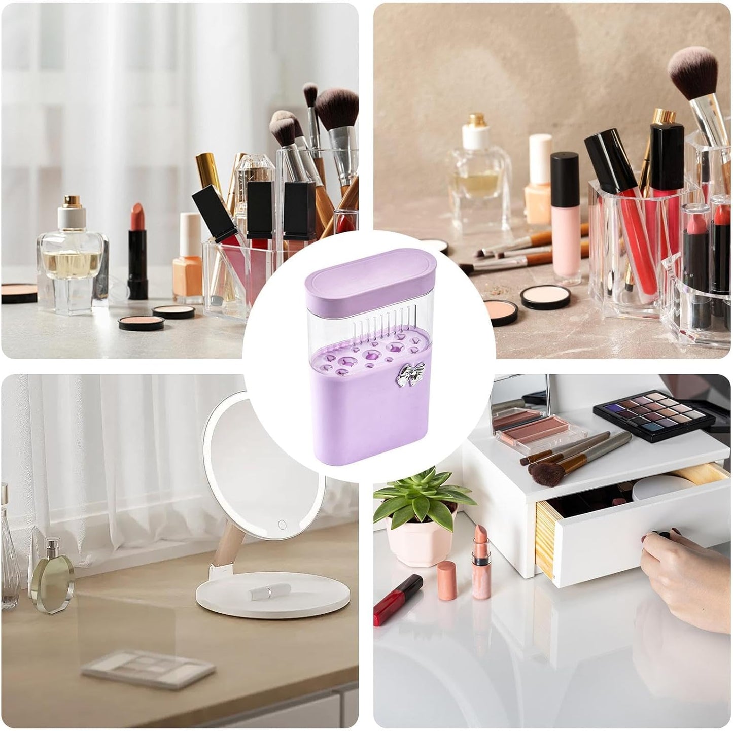 3 in 1 Makeup Brush Cleaning Box-Lilac Cosmetic Organizer Apricot