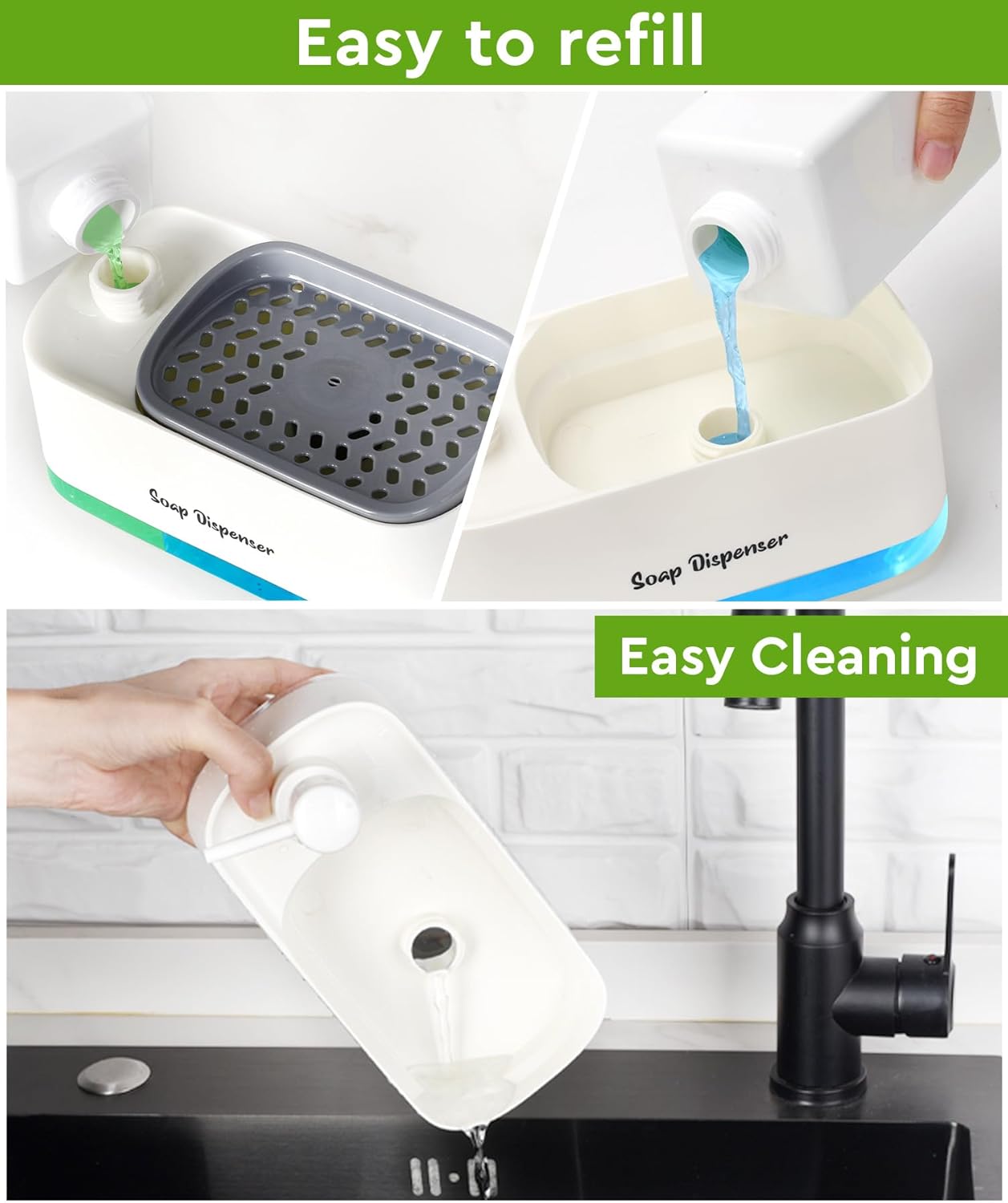 3-in-1 Hand and Dish Soap Dispenser (SA2510-013) cutlery holder Apricot