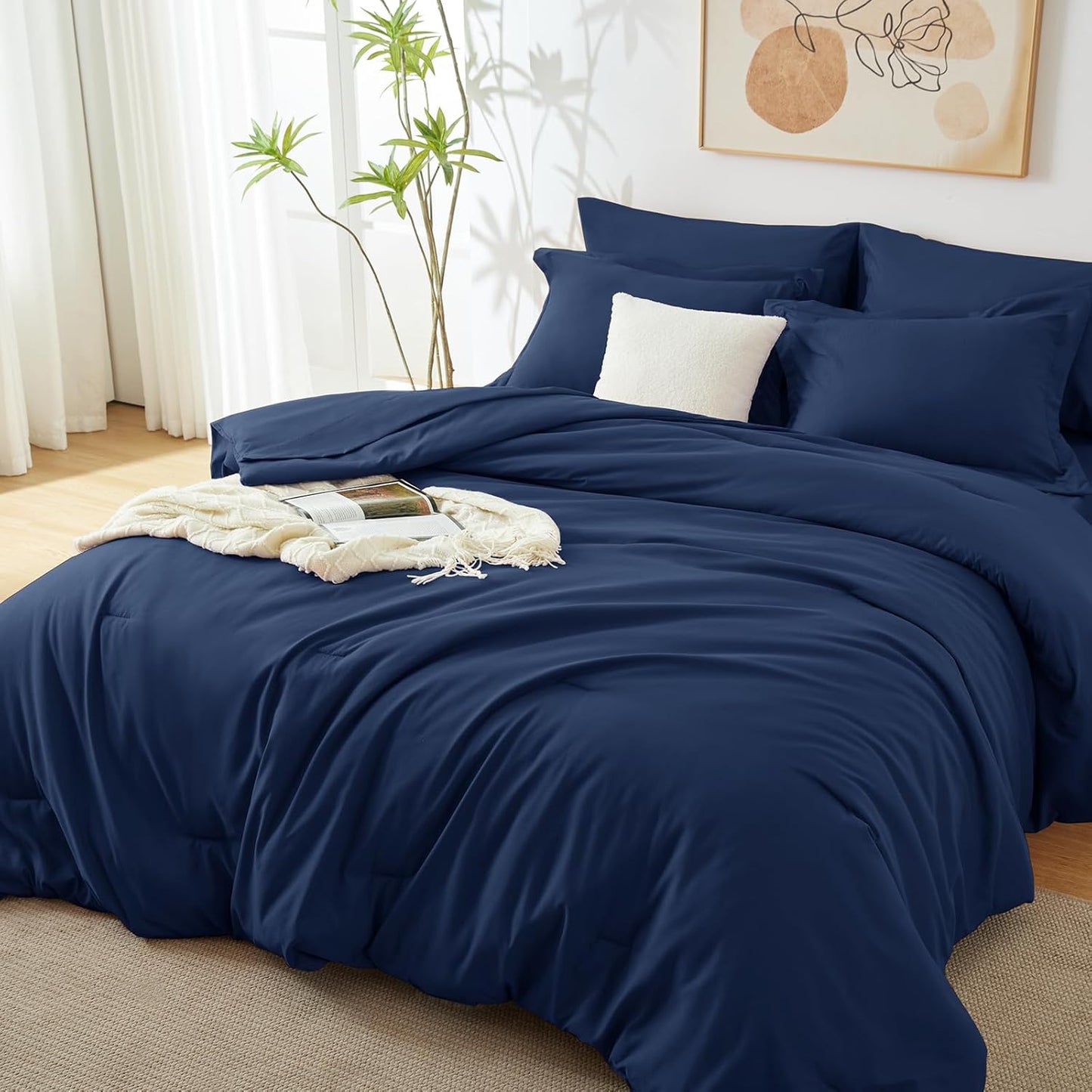 Solid Duvet Cover-Navy Blue Bed Sheets Apricot