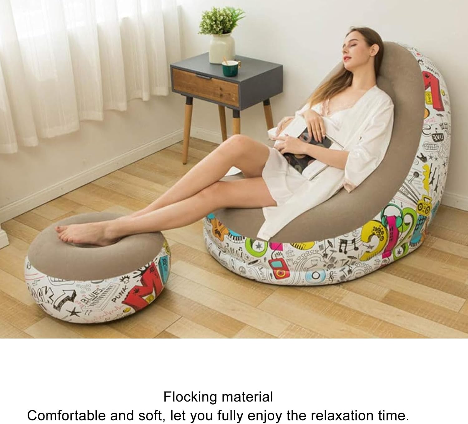 Inflatable Graffiti Sofa with Foot Stool(SA2510-031)BEIGE Apricot