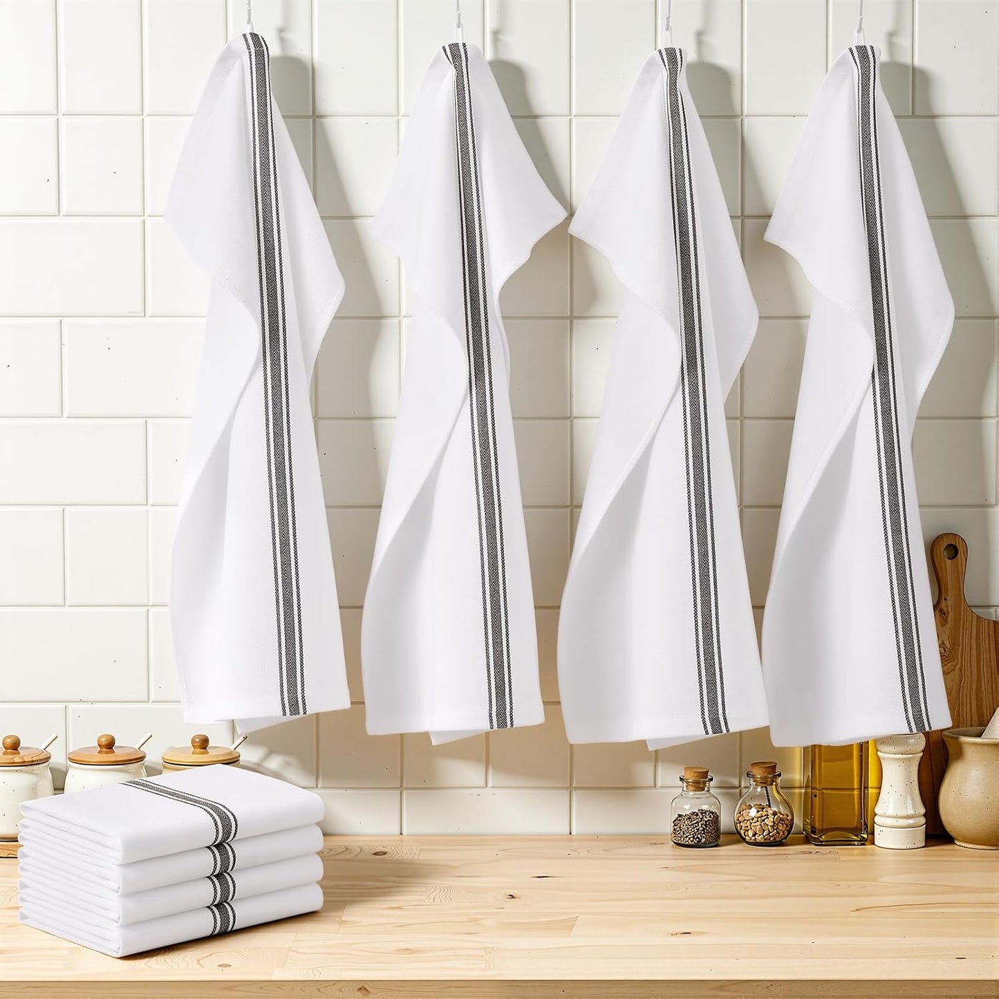 100% Cotton Kitchen Towels & Napkins 6 Pack- GREY Apricot