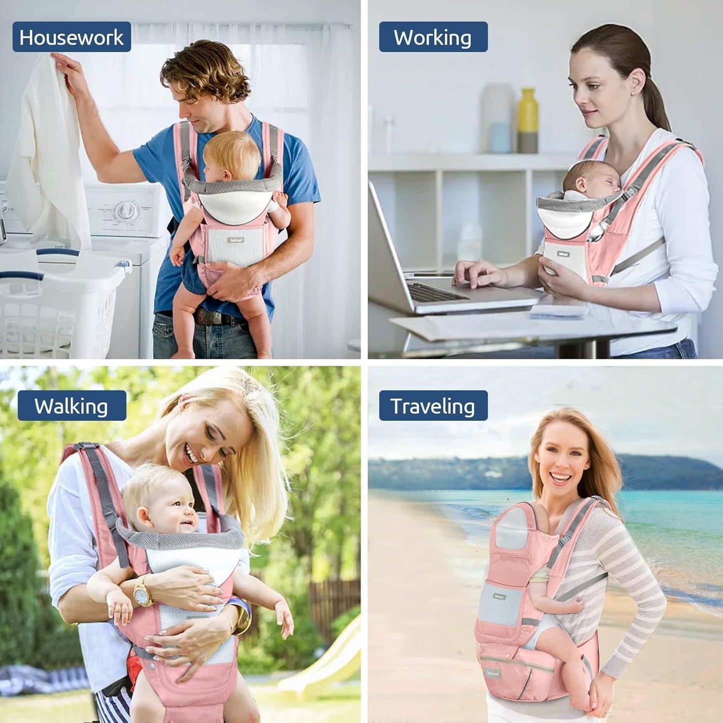 6-in-1 Baby Carrier Baby Strap with Waist Stool-SA2408-183(Sea Gree) Blankets Apricot