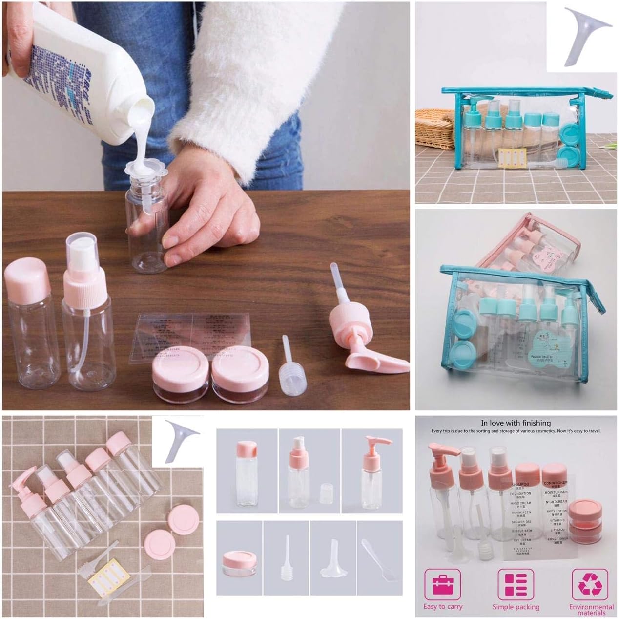 7PCs BPA Free Portable Toiletry Containers Set-(SA2405-171) Cosmetic Pouches Apricot