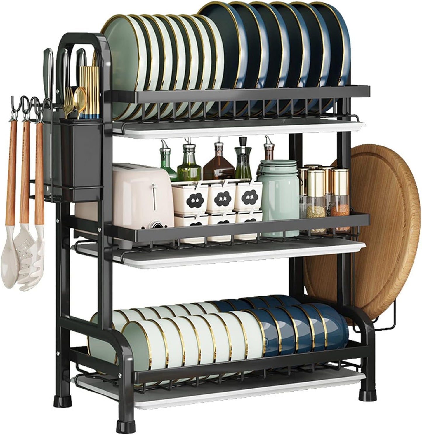 3-Tier-Dish Drying Rack & Utensil Holder(15256) Dish Rack Apricot
