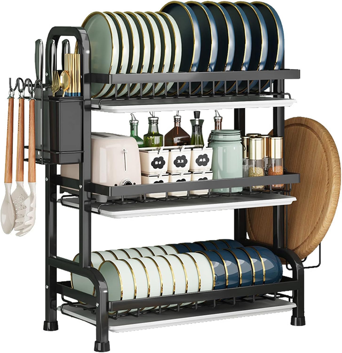 3-Tier-Dish Drying Rack & Utensil Holder(15256) Dish Rack Apricot