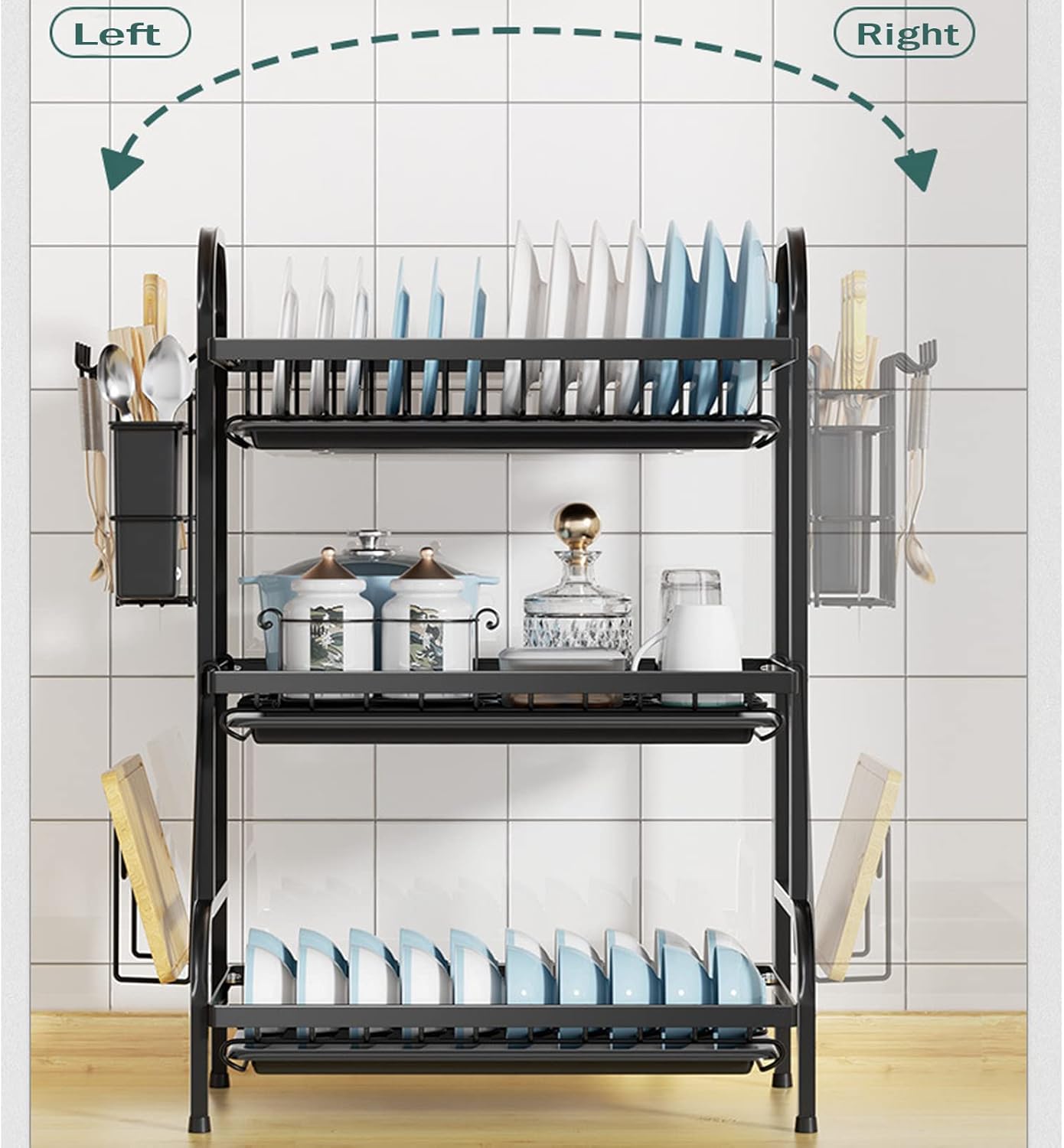 3-Tier-Dish Drying Rack & Utensil Holder(15256) Dish Rack Apricot