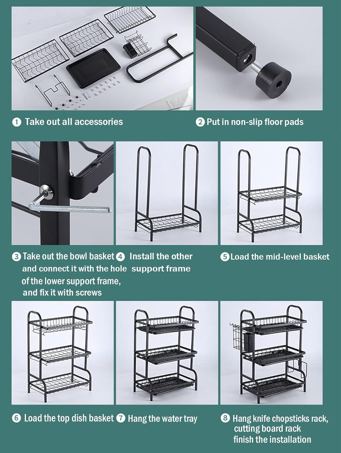 3-Tier-Dish Drying Rack & Utensil Holder(15256) Dish Rack Apricot
