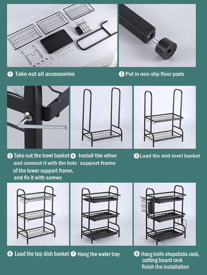 3-Tier-Dish Drying Rack & Utensil Holder(15256) Dish Rack Apricot