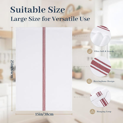 100% Cotton Kitchen Towels & Napkins 6 Pack- RED Apricot