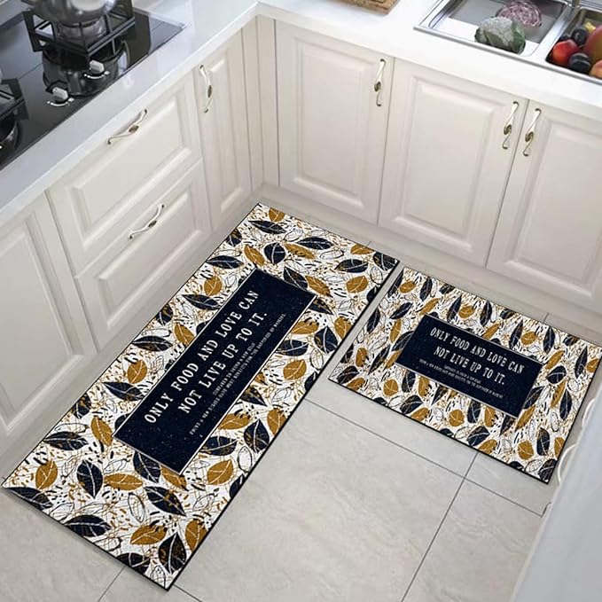 Premium Padded Anti slip Kitchen Mat Set- Food & Love