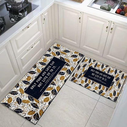 Premium Padded Anti slip Kitchen Mat Set- Food & Love