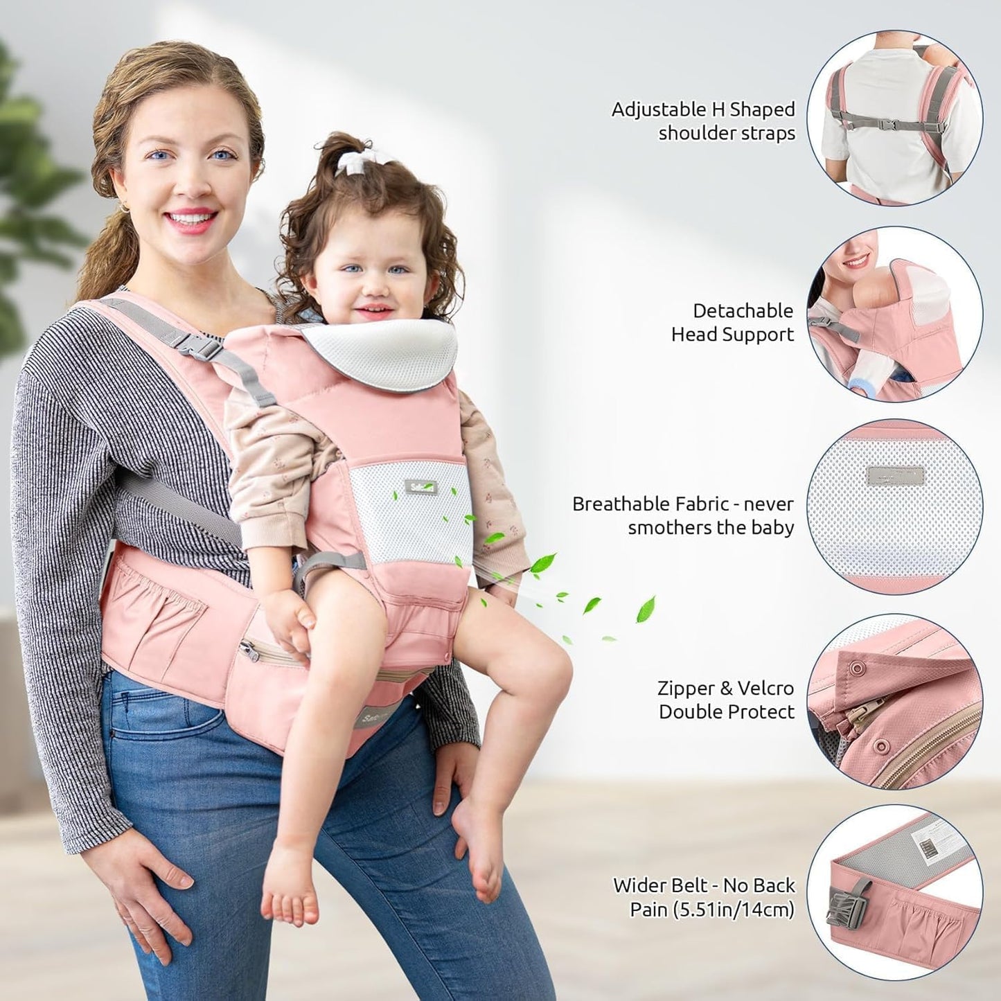 6-in-1 Baby Carrier Baby Strap with Waist Stool-SA2408-183(Sea Gree) Blankets Apricot