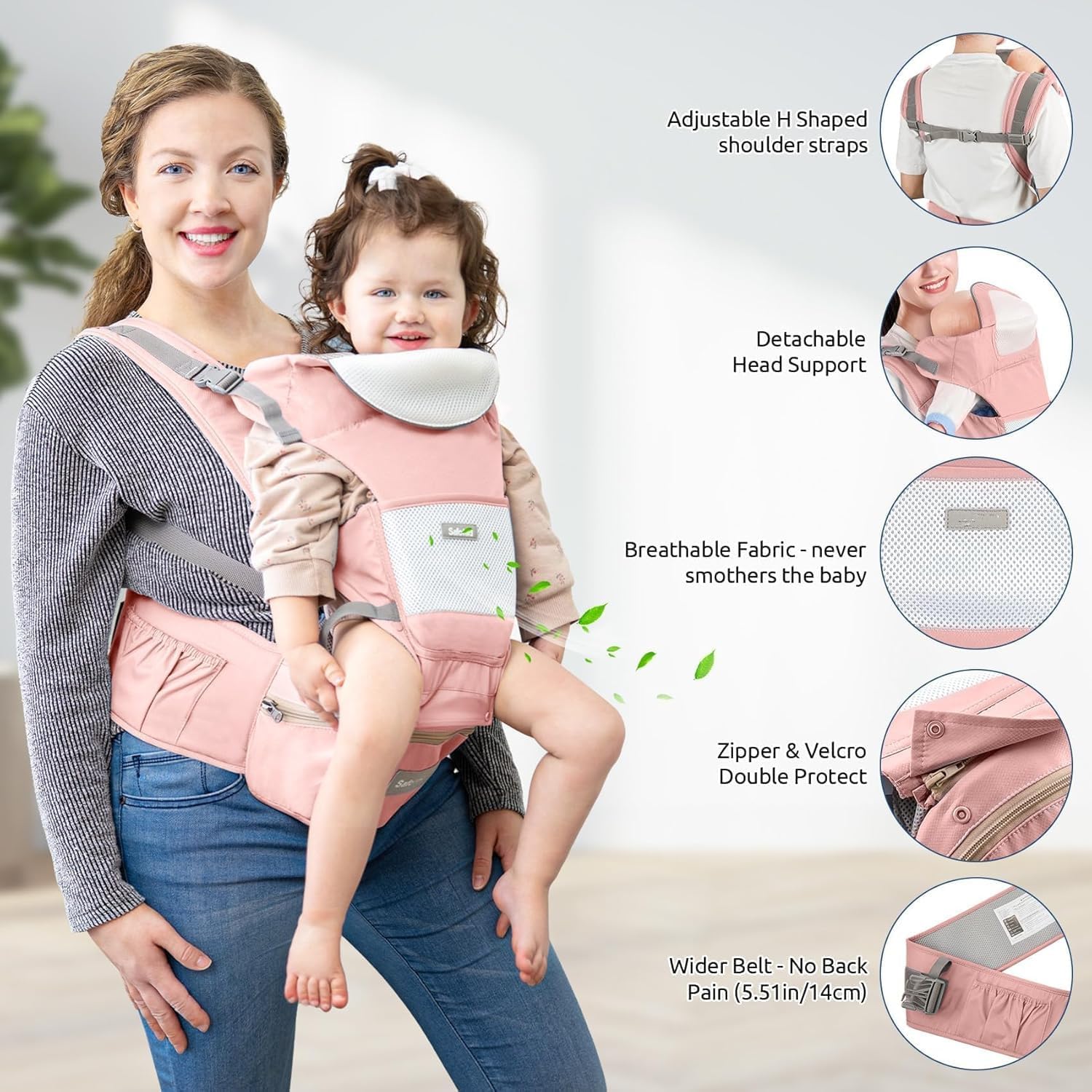 6-in-1 Baby Carrier Baby Strap with Waist Stool-SA2408-183(Sea Gree) Blankets Apricot